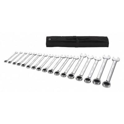 WESTWARD 54DG33 Ratcheting Wrench Set, Metric, 8 mm to 25 mm Head Sizes, 12