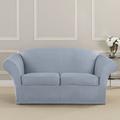 Sure Fit Ultimate Heavyweight Stretch Suede Box Cushion Loveseat Slipcover Polyester in Pink/Gray/White | 40 H x 73 W in | Wayfair