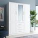 Wade Logan® Aveah 100% Solid Wood 3-door Wardrobe Armoire w/ Mirrored Door Wood in White | 72 H x 56.25 W x 20.75 D in | Wayfair