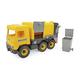 Wader Tigres_32123 Middle Truck Müllwagen mit Mülltonne und mehreren Klappen, ab 12 Monaten, ca. 43 cm, gelb, Einheitsgröße