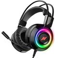 ABKONCORE CH60 Gaming-Headset mit echtem 7.1-Surround-Sound für PC, PS4, Laptop, Bassvibration, Geräuschunterdrückung, Kopfhörer mit Mikrofon, LED-Licht, Inline-Controller für FPS Games-SCHWARZ