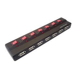 PremiumCord USB Hub 7 Port mit Netzteil und Netzschalter, USB 2.0 high Speed, bis zu 480 Mbit/s