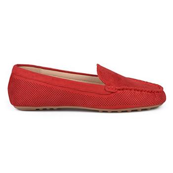 Brinley Co. Womens Comfort Sole Faux Nubuck Laser Cut Loafers Red, 6 Regular US