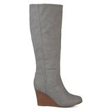 Brinley Co. Womens Regular and Wide Calf Round Toe Faux Leather Mid-Calf Wedge Boots Grey, 9.5 Wide screenshot. Shoes directory of Clothing & Accessories.