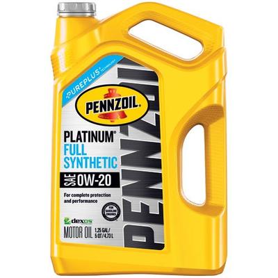 Pennzoil Platinum Full Synthetic Motor Oil (SAE, SN) 0W-20, 5 Quart - Pack of 1