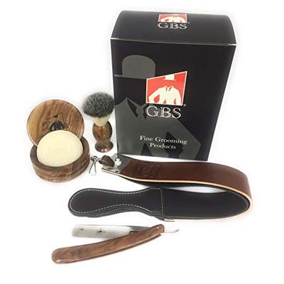 Professional Straight Edge Razor Shaving Set - Soap, Wood Bowl, Wood Straight Razor and Wood Shave B