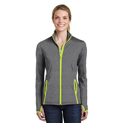 Sport-Tek Women's Contrast Jacket_Charcoal Grey Heather/ Charge Green_M