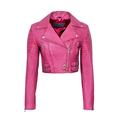 Missy Ladies Short Fashion Fitted White Red Pink Tan Biker Soft Napa Goth Leather Jacket Kylie (12, Pink)