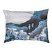 Tucker Murphy Pet™ Burkart Climbing on Mt. Fuji Indoor/Outdoor Dog Pillow/Classic Polyester in White/Indigo | 17 H x 42 W x 17 D in | Wayfair