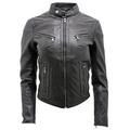 Infinity Women's Casual Black Leather Biker Jacket 22
