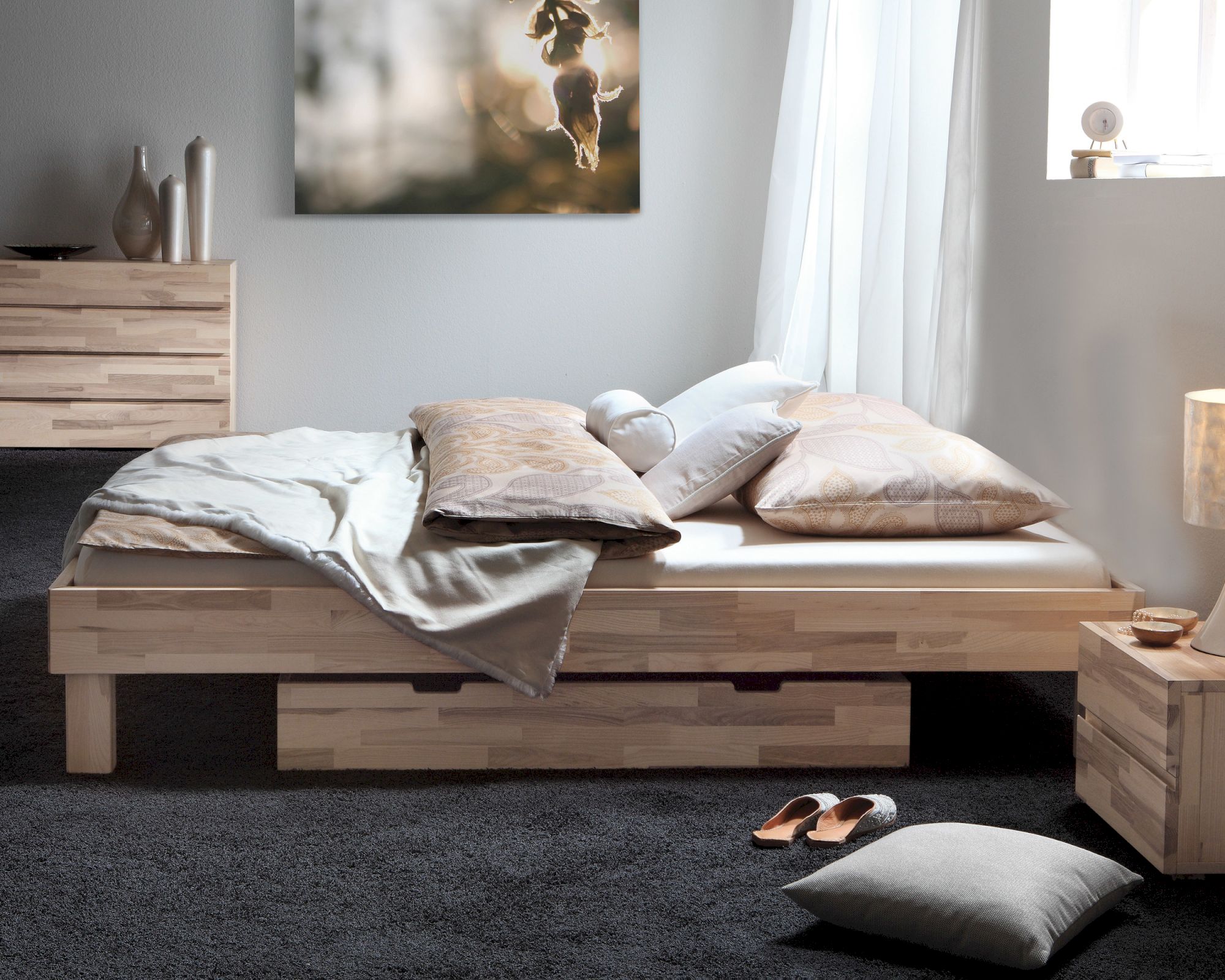 Hasena Wood-Line Massivholzbett Cantu 90x200 cm Buche schoko 20 cm