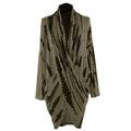 TEXTURE Ladies Womens Italian Lagenlook Long Sleeve Abstract Print Fine Knit Cowl Crossover Cocoon Tulip Tunic One Size (Khaki, One Size)