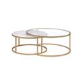 Everly Quinn Frame 2 Nesting Tables Faux Marble/Glass/Metal in Brown/Gray/Yellow | 16 H x 36 W x 36 D in | Wayfair 0A46933E6C31489293F45629D01525BD