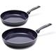 GreenPan Torino Healthy Ceramic Non-Stick 2pcs Frying Pan Skillet Set, 24 cm & 28 cm, PFAS Free, Induction, Oven Safe up to 160°C, Black