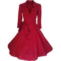 look for the stars Vintage 40's 50's Style Rockabilly/Swing/Pin up Cotton Wrap Evening Party Cocktail Dress Sizes 4-28 (16, RED)