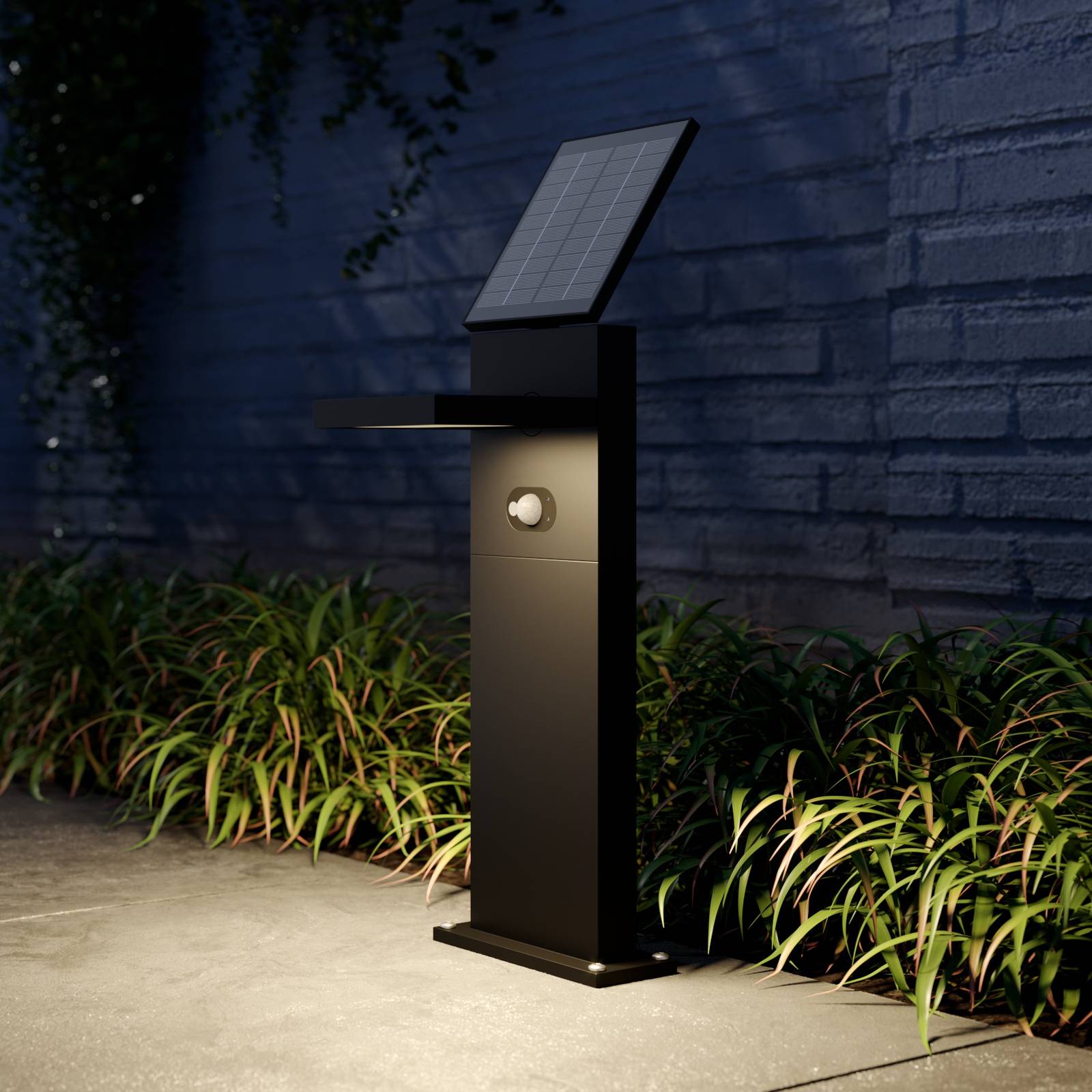 Lucande LED-Solarwegelampe Silvan, 60 cm, Sensor, anthrazit Silvan, schwarz, Aluminium, Modern, Solarleuchten