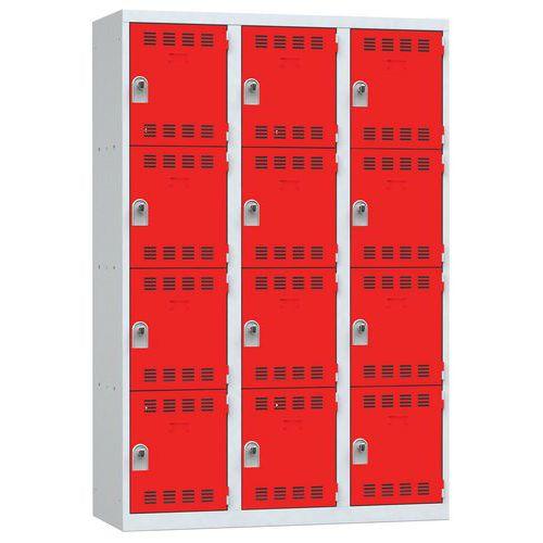 Vestiaire 3 Colonnes 400mm 4 Cases Moraillon Rouge - Vinco