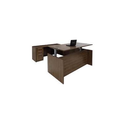 Modern Walnut Adjustable Height Rectangular Front U-Shaped Desk