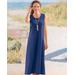 Appleseeds Women's Boardwalk Solid Sleeveless Maxi Knit Dress - Blue - PXL - Petite