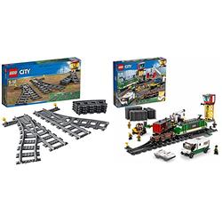 LEGO City Güterzug (60198) Kinderspielzeug & LEGO City Weichen 60238 Spielzeugeisenbahn