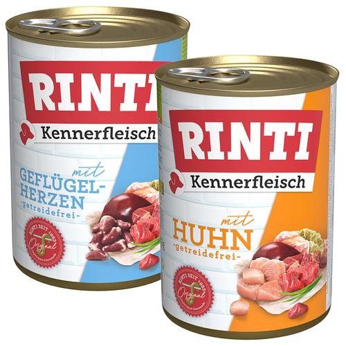 24x400g Kennerfleisch, RINTI Huhn & Geflügelherzen Hundefutter nass