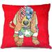 Winston Porter Peachey Couch Basset Hound Dog Throw Pillow Polyester/Polyfill blend in Red | 16 H x 16 W in | Wayfair