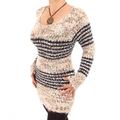 Blue Banana Women's Striped Chunky Knit Jumper Beige and Navy Size 8