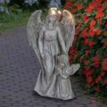 Exhart Angel & Little Girl Angel Resin Garden Statue w/ LED Halo on a Battery Powered Timer, 8 by 14" Resin/Plastic in Brown | Wayfair 15643-RS