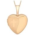 Carissima Gold Women's 9 ct Rose Gold Small Etched Cross Detail Heart Locket on Curb Chain of 46 cm/18 inch