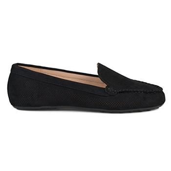 Brinley Co. Womens Comfort Sole Faux Nubuck Laser Cut Loafers Black, 10 Regular US