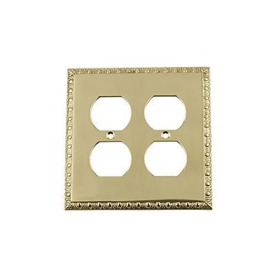 Nostalgic Warehouse 720125 Egg and Dart Switch Plate with Double Outlet, Unlacquered Brass