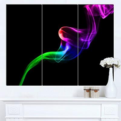 Design Art Colorful Fractal Fire Design on Black Large Abstract Canvas Wall Art 36x28-3 Panels
