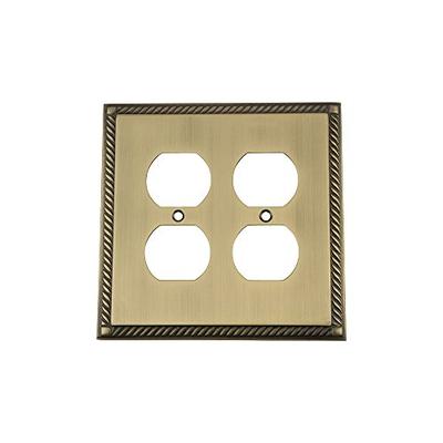 Nostalgic Warehouse 719753 Rope Switch Plate with Double Outlet Antique Brass