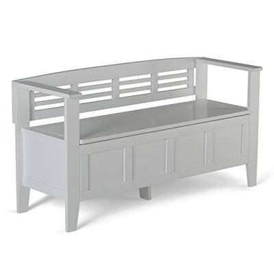 Simpli Home 3AXCADABEN-W Adams Solid Wood 48 inch wide Rustic Entryway Storage Bench in White