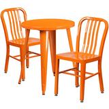Flash Furniture 24'' Round Orange Metal Indoor-Outdoor Table Set with 2 Vertical Slat Back Chairs screenshot. Patio Furniture directory of Outdoor Furniture.