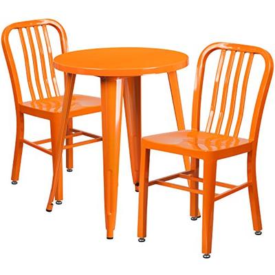 Flash Furniture 24'' Round Orange Metal Indoor-Outdoor Table Set with 2 Vertical Slat Back Chairs