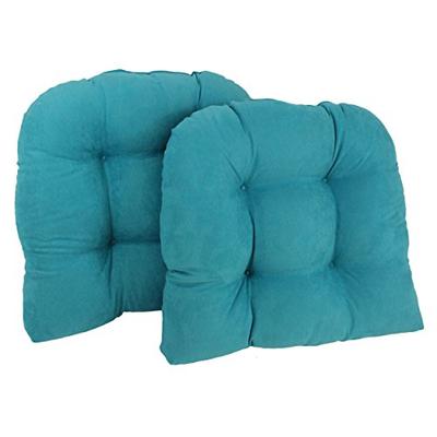 Blazing Needles U-Shaped Microsuede Tufted Dining Chair Cushions (Set of 2), 19", Aqua Blue