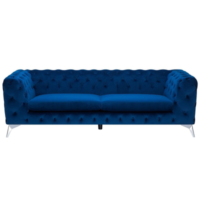 Sofa Marineblau Samtstoff 3-Sitzer Chesterfield Stil Klassisch Wohnzimmer