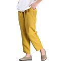 FTCayanz Women's Linen Cropped Trousers Tapered Ankle Harem Pants Yellow M