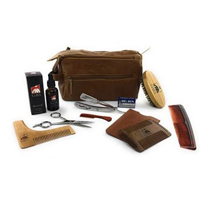 GBS Men's Deluxe Beard Grooming Gift Set - Travel Bag, Barber Shavette Razor, Shaping Tool, Dual Act