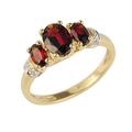 Ivy Gems 9ct Yellow Gold Oval Cut Three Stone Garnet and Diamond Ring - Size L