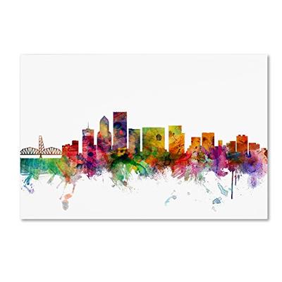 Portland Oregon Skyline by Michael Tompsett, 30x47-Inch Canvas Wall Art