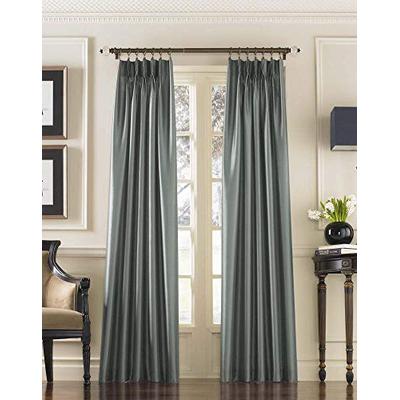 Marquee Faux Silk Pinch Pleat/Back Tab Lined Curtain Panel, 132-inch, Teal