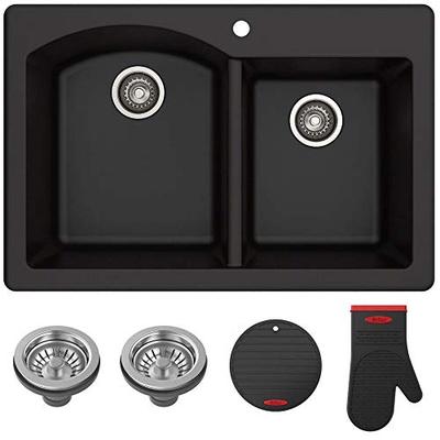 Kraus Forteza 33" Dual Mount 60/40 Double Bowl Granite Kitchen Sink (Black)