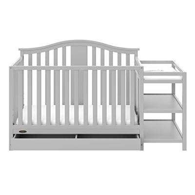 Graco Solano 4-in-1 Convertible Crib and Changer with Drawer Pebble Gray, Fixed Side Crib, Solid Pin