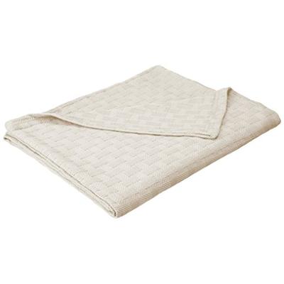 Superior Twin/Twin XL Blanket 100% Cotton, for All Season,Basket Weave Design, Ivory