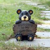 Hi-Line Gift Ltd. Bear Cub Holding Welcome Sign in Black | 12.25 H x 8.5 W x 9.5 D in | Wayfair 75619-J