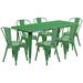 Flash Furniture 31.5'' x 63'' Rectangular Green Metal Indoor-Outdoor Table Set with 6 Stack Chairs
