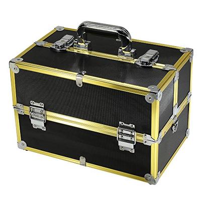 BOLLA Portable Makeup Train Case, Black With Gold Frame, 8 Pound