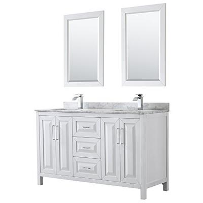 Wyndham Collection Daria 60 inch Double Bathroom Vanity in White, White Carrara Marble Countertop, U